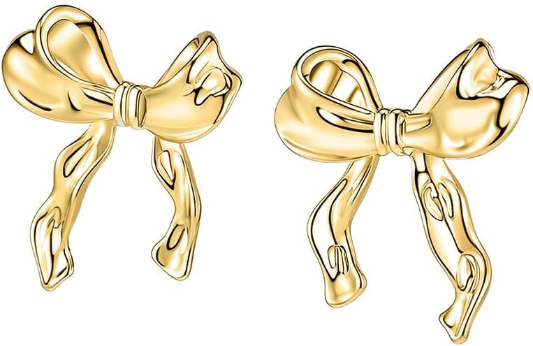 Gold Silver Bow Earrings Women Ribbon Stud Earrings Gift | Amazon (US)