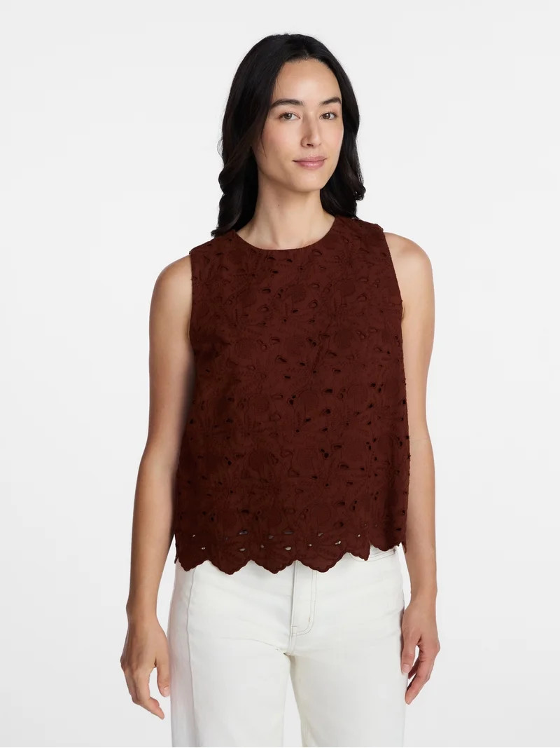 Time and Tru Women’s and Women’s Plus Eyelet Embroidered Top, Sizes XS-4X | Walmart (US)
