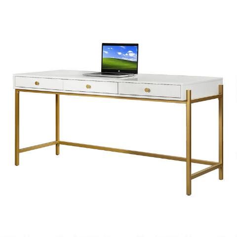 Dennis Wood and Gold Metal Desk with Drawers | World Market