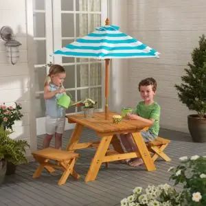 Outdoor Table with Benches & Umbrella | KidKraft