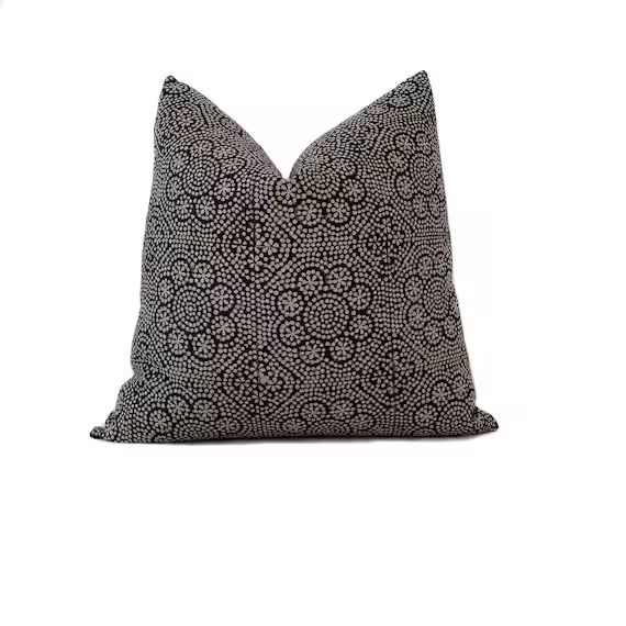 Black Floral Pillow Cover Premium Linen Oriental Moroccan - Etsy | Etsy (US)