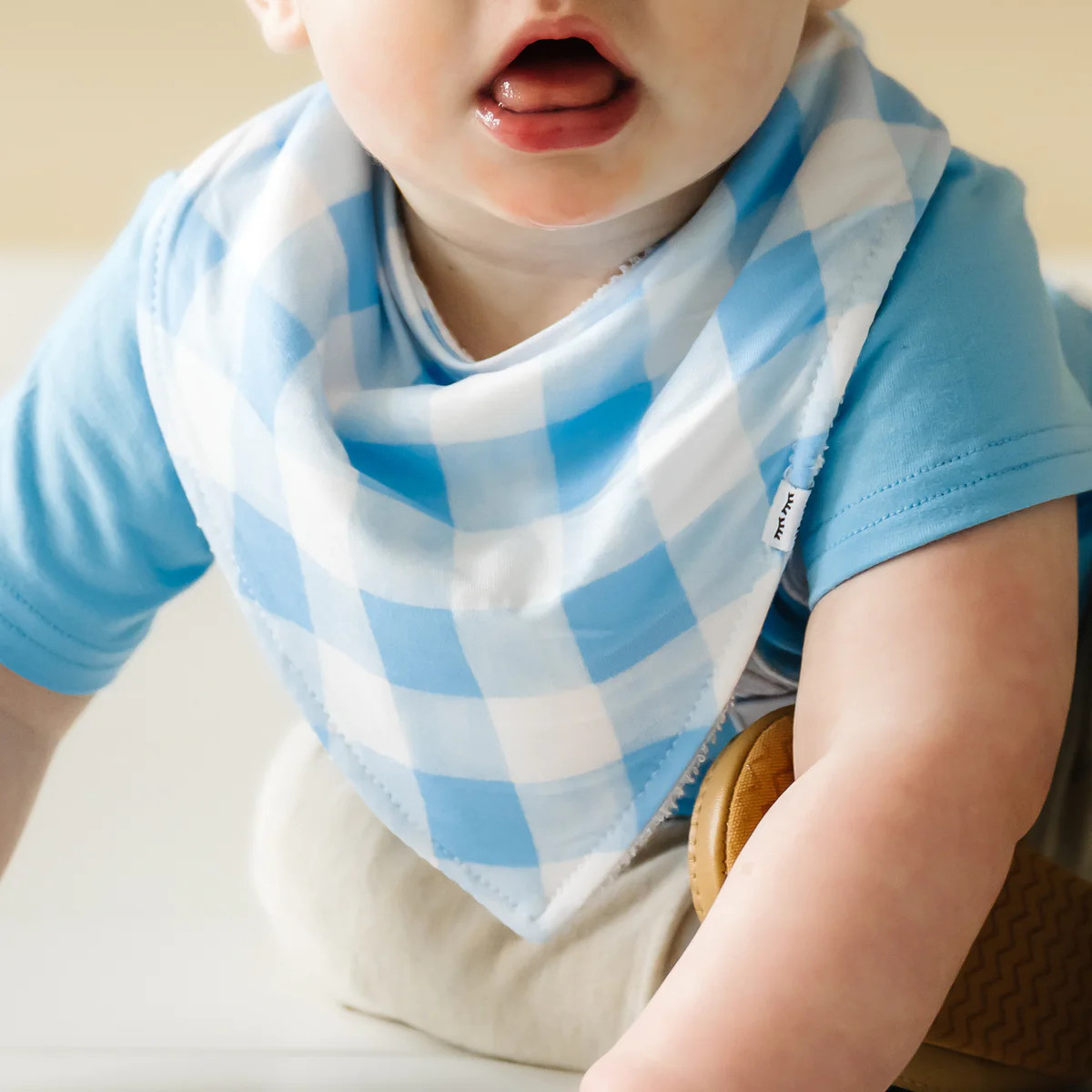 Sky Blue Watercolor Gingham Bamboo Viscose Bandana Bib | Little Sleepies