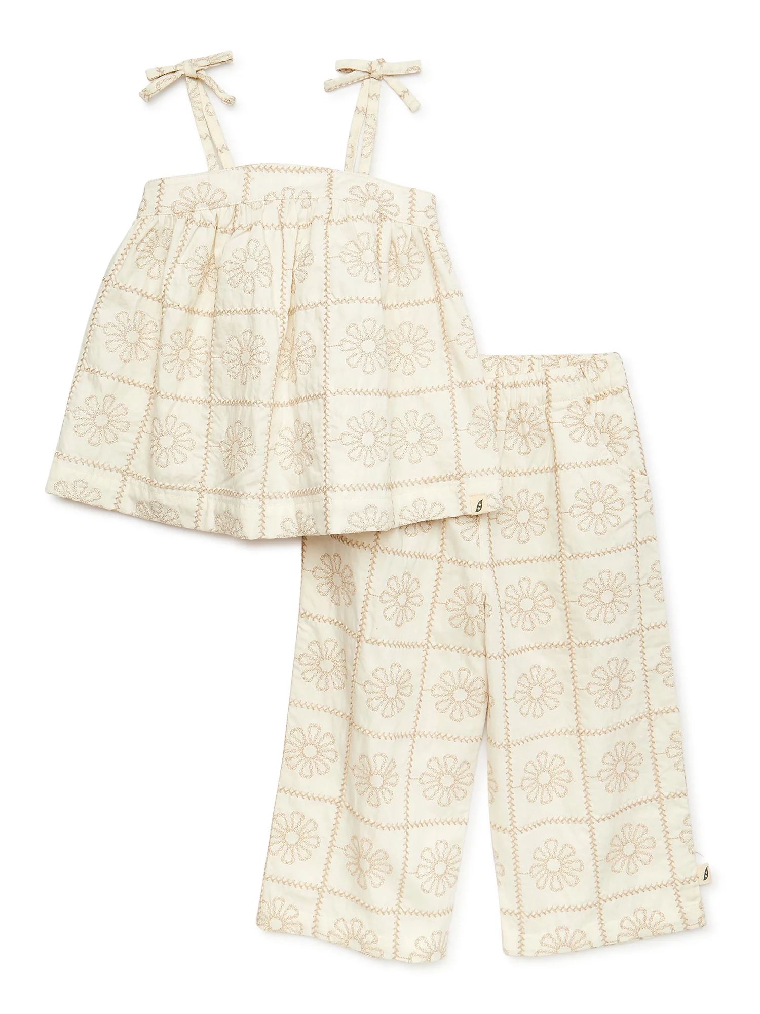 easy-peasy Toddler Girl Tie Shoulder Top and Wide Leg Pants Set, 2-Piece, Sizes 12M-5T | Walmart (US)