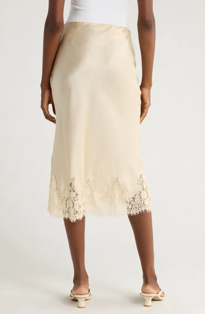 Carolina Lace Trim Silk Midi Skirt | Nordstrom