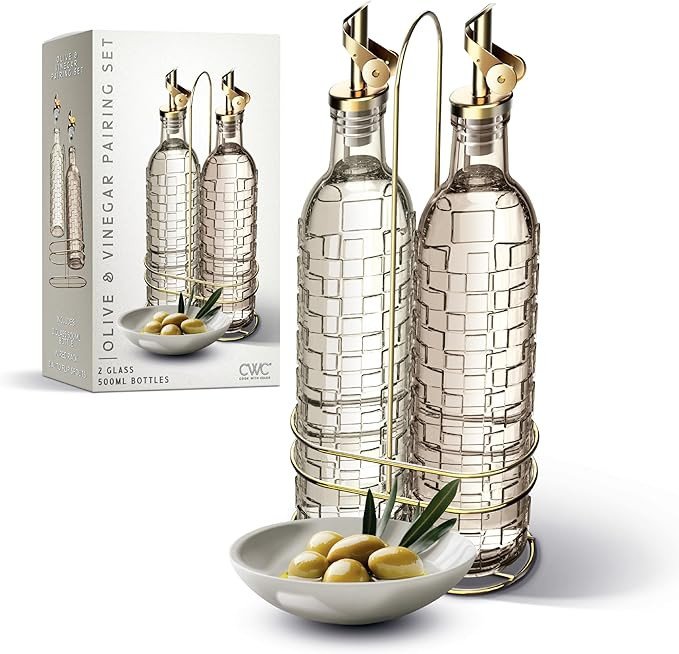 COOK WITH COLOR Glass Olive Oil Bottle Dispenser - 2 Pack- 17oz Oil and Vinegar Cruet - Olive Oil... | Amazon (US)
