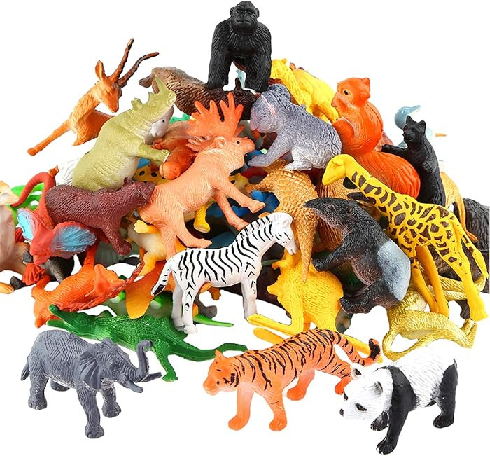Animals Figure,54 Piece Mini Jungle Toys Set,ValeforToy Realistic Wild Vinyl Plastic Animal Learn... | Amazon (US)