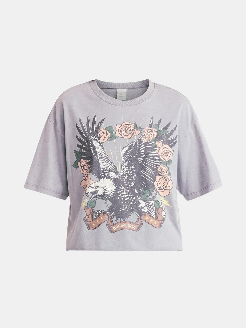 No Boundaries Boxy Cropped Graphic Tee with Short Sleeves, Women's | Walmart (US)