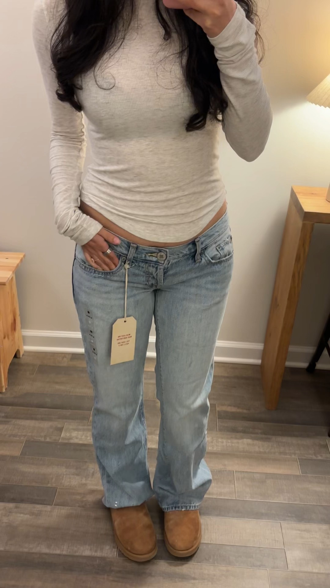 Lucky Brand Addison ultra low rise flare jeans in the color BARE (28x30) I would recommend sizing up 1-2 sizes! 

These jeans are truly low rise!!! They are so cute! I sized up 3 sizes bc low rise sits on the hips plus I’m pregnant.

#LTKPetite