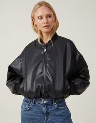 Cotton:On Aries faux leather bomber jacket in black | ASOS (Global)