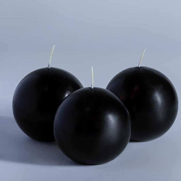 MOZEAL Hand-Poured, 3 Inch Black Round Ball Candles - Elegant Black Round Pillar Candles Set of 3... | Amazon (US)