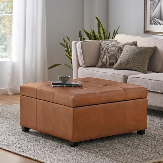 Nassau Upholstered Storage Ottoman, Tan | Walmart (US)