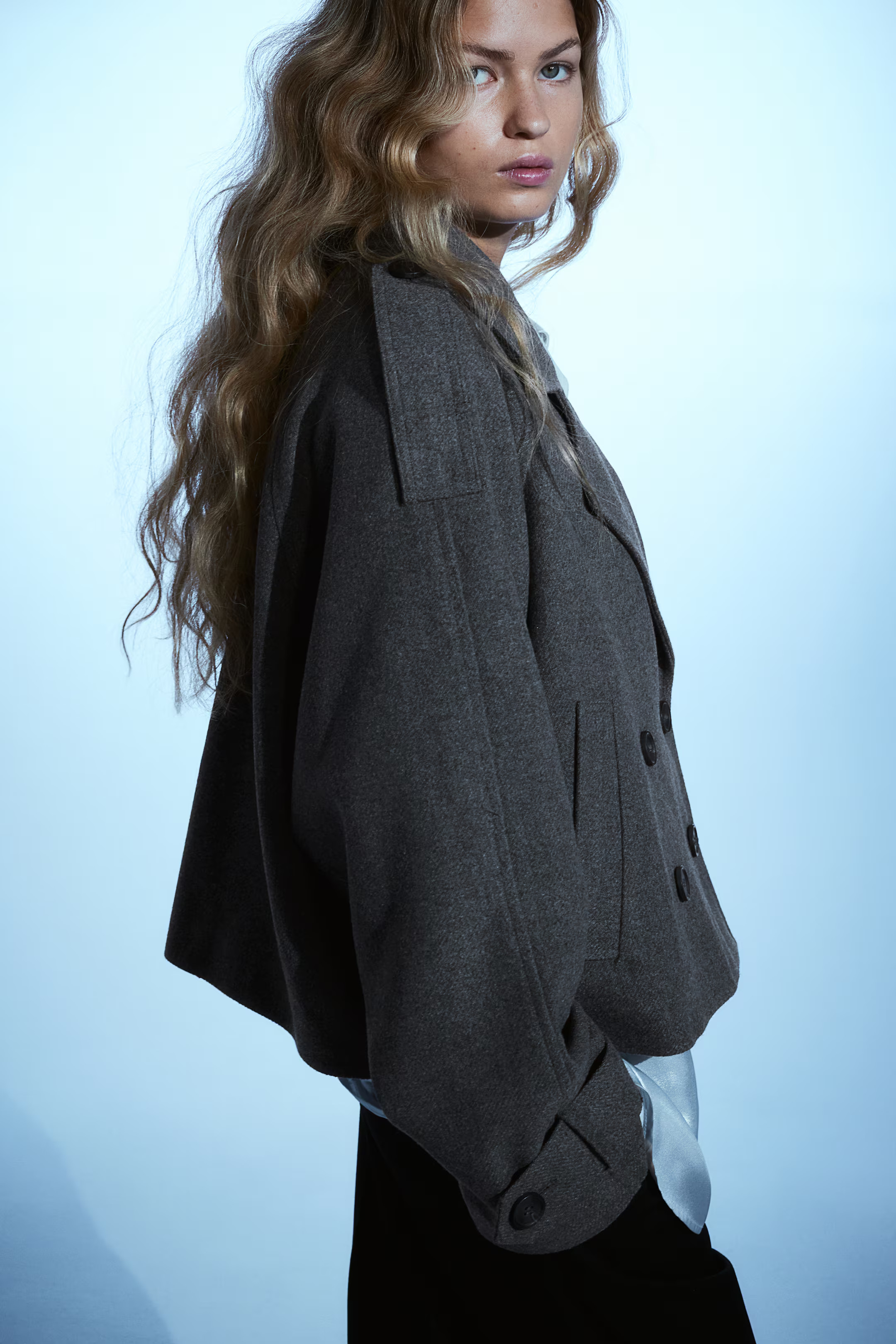 Double-breasted Jacket - Long sleeve - Regular length - Dark blue - Ladies | H&M US | H&M (US + CA)