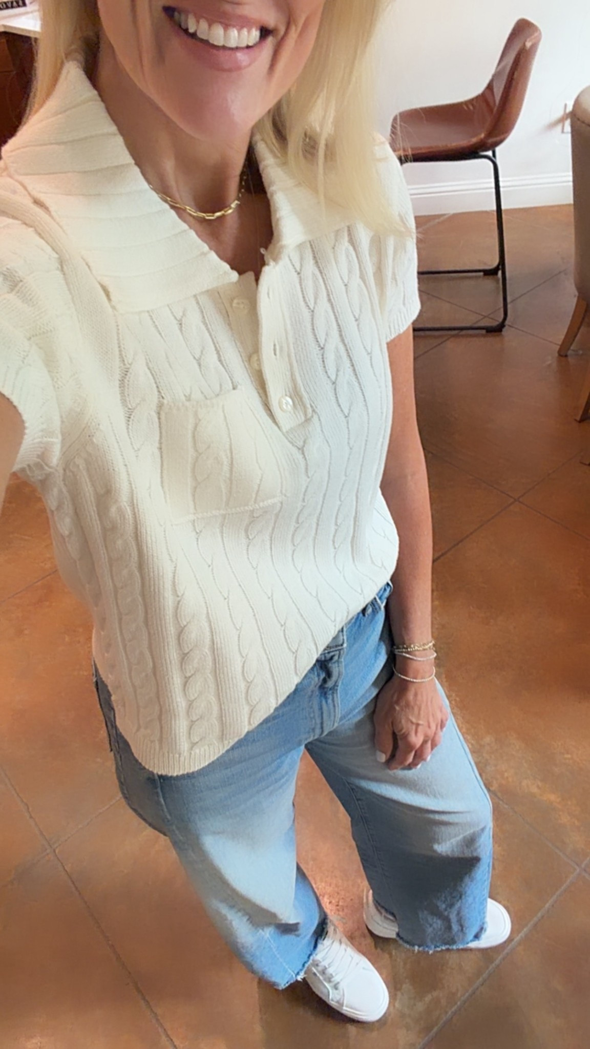 ￼ The sweater is fantastic! I sized up one size to a medium for an oversized fit 

Denim fit true to size they are premium denim. I will try and link similar as well 

Sneakers - trying these out to see if I want to take these in Italy, I want an all white pair that is super comfortable! These are both! Some have suggested sizing up 1/2 size. I did get my true size but just want to say that in case you might want to size up 
These are no tie, you just slip on and go 

@Target ￼￼￼￼

#LTKOver40 #LTKgrwm #LTKootd