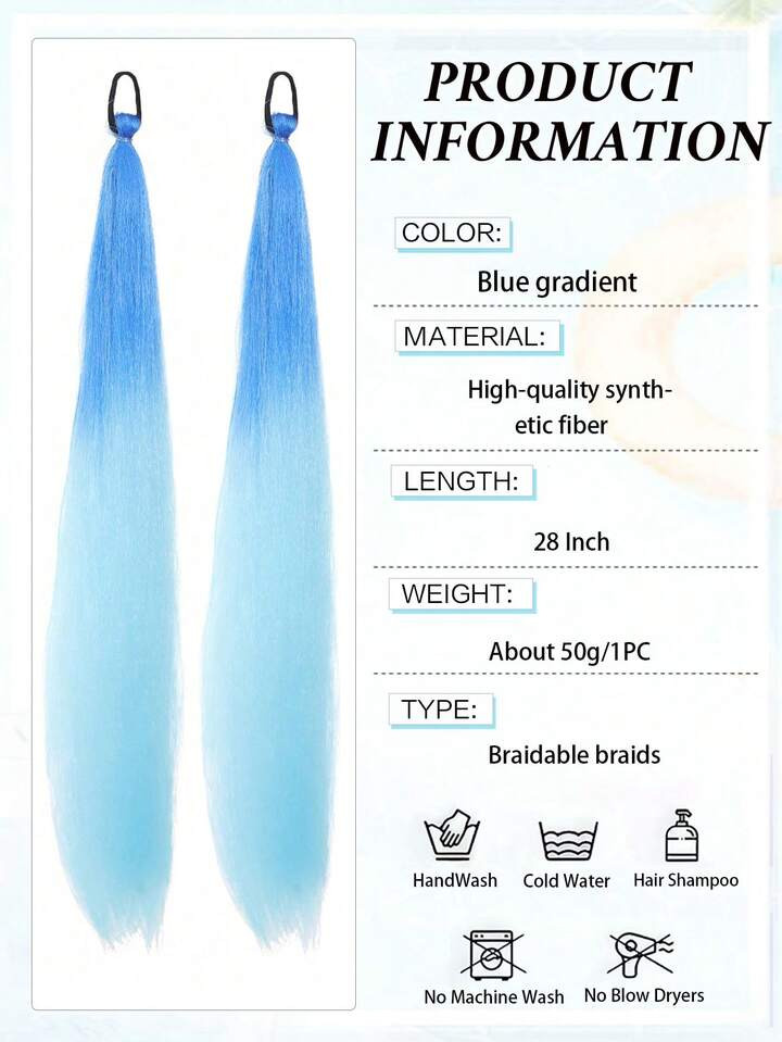 1PC/2PCS Blue Braided Hair With Elastic Band Wig Hair Extensions, 1 Pc Gradient Blue Ponytail Syn... | SHEIN