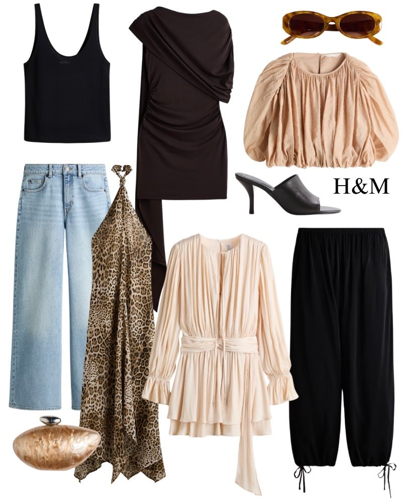 H&M new arrivals! Balloon pants, dress, clutch, scoop neck tank top, leopard maxi, summer outfits, heels, date night, dressy.

#LTKootd