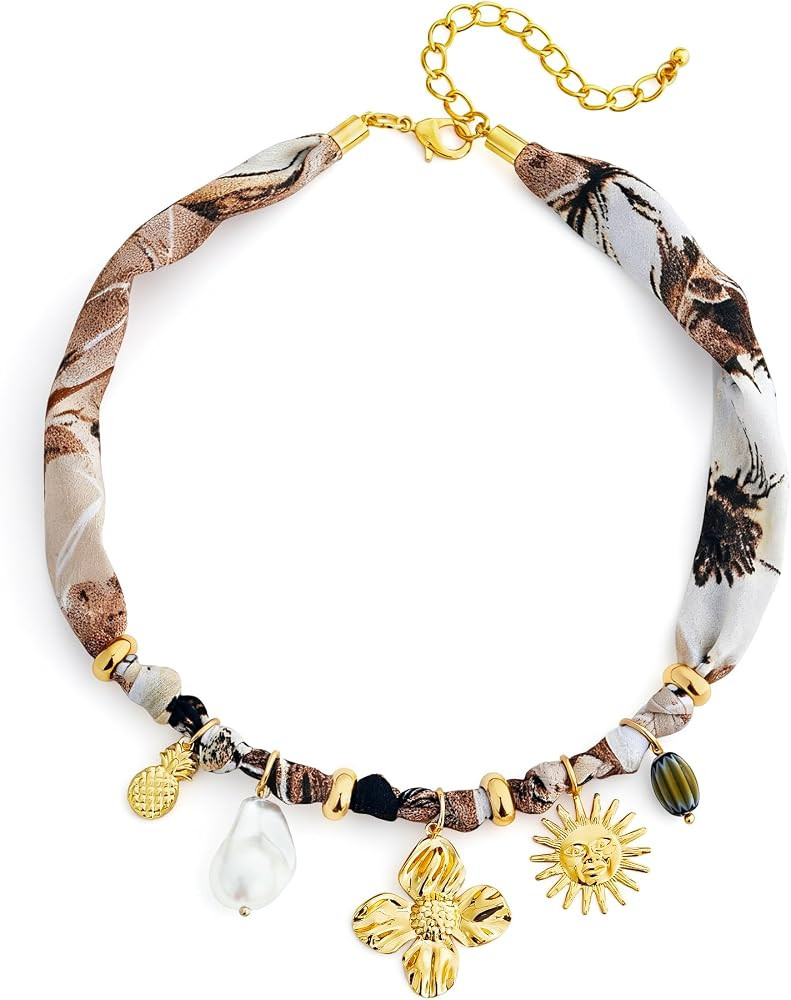 YUJIE Scarf Neckalce with Charm Bandana Choker Bohemian Printed Fabric Scarf Necklace Beach Vinta... | Amazon (US)