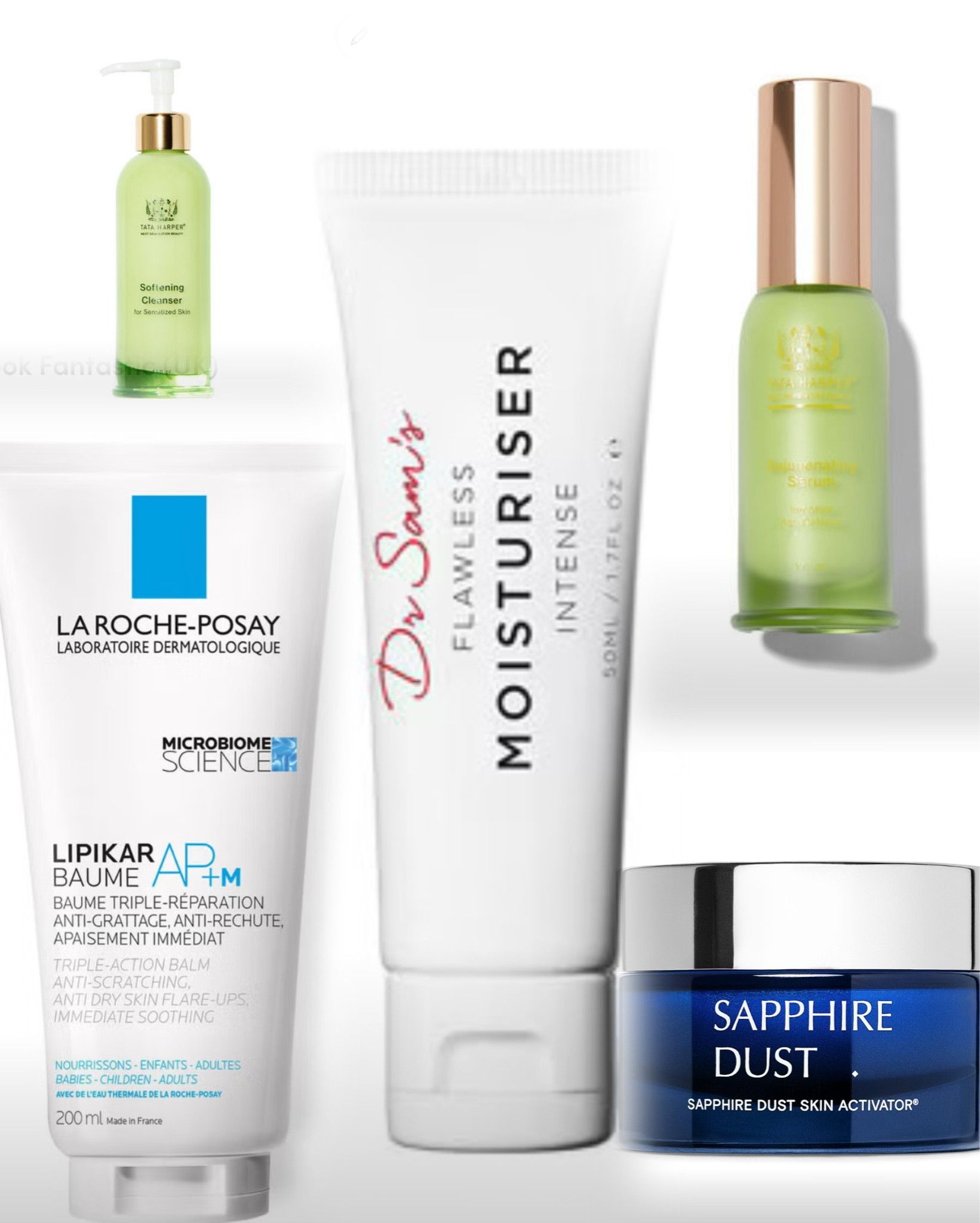 My current skincare routine which has really made such a difference!!! And so so gentle🤍 
Steps-
Sapphire dust exfoliator (every 3-4 days) 
Tata Harper softening cleanser
Tata harper rejuvenating serum
Dr Sam’s flawless moisturiser intense

for dry/eczema prone skin- la roche posay baume