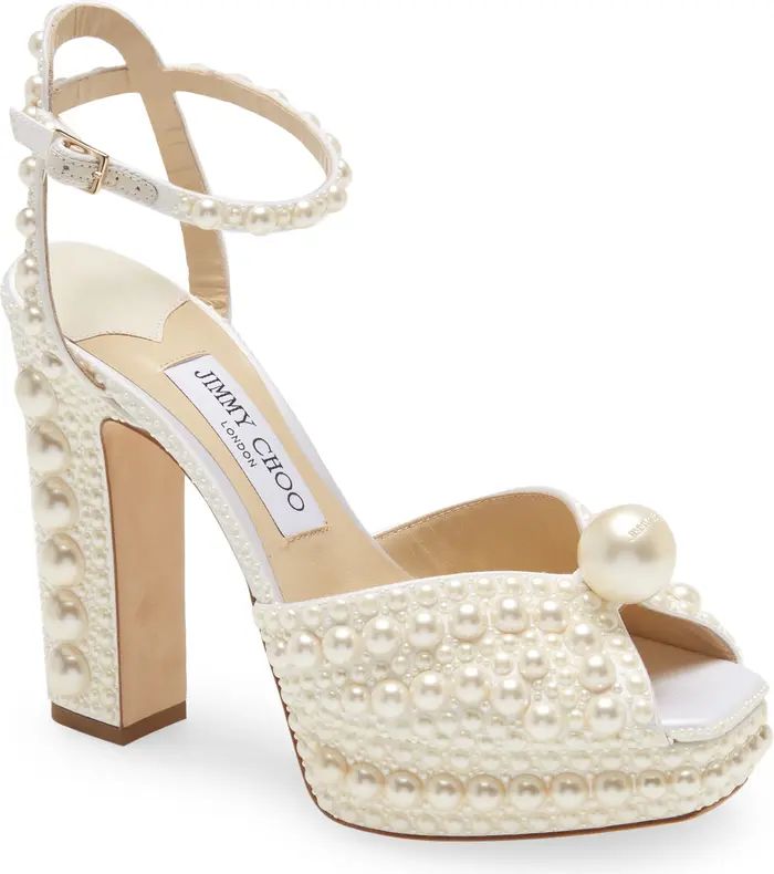 Sacaria Imitation Pearl Embellished Ankle Strap Sandal | Nordstrom