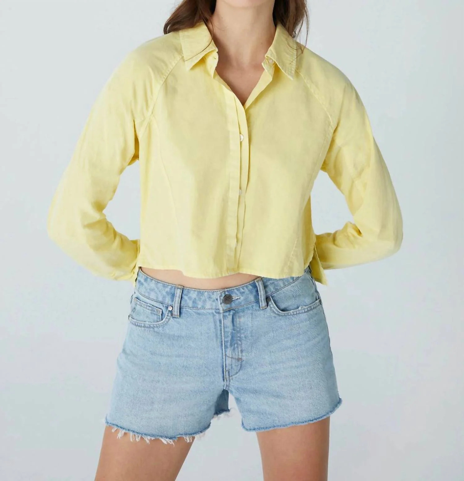 Colette Cropped Button Down Shirt In Yellow | Shop Simon