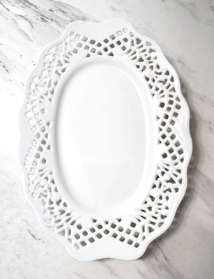 Two's Company white pierced reticulated scalloped edge oval plate 10” | eBay US