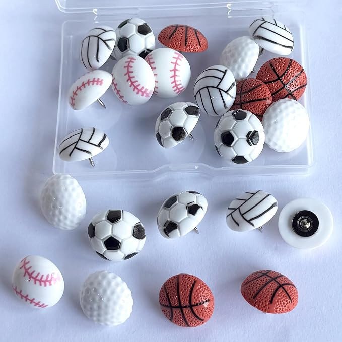 KEYDUACU Push Pins for Wall,25Pcs Sports Themed Push Pins Ball Thumb Tacks | Thumb Tacks for Bull... | Amazon (US)