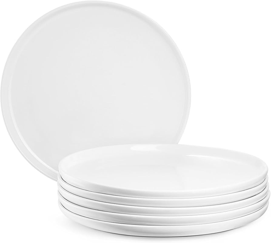 Jassceram 10.5 Inch White Dinner Plates Set of 6, Ceramic Round Plates for Kitchen or Restaurant,... | Amazon (US)