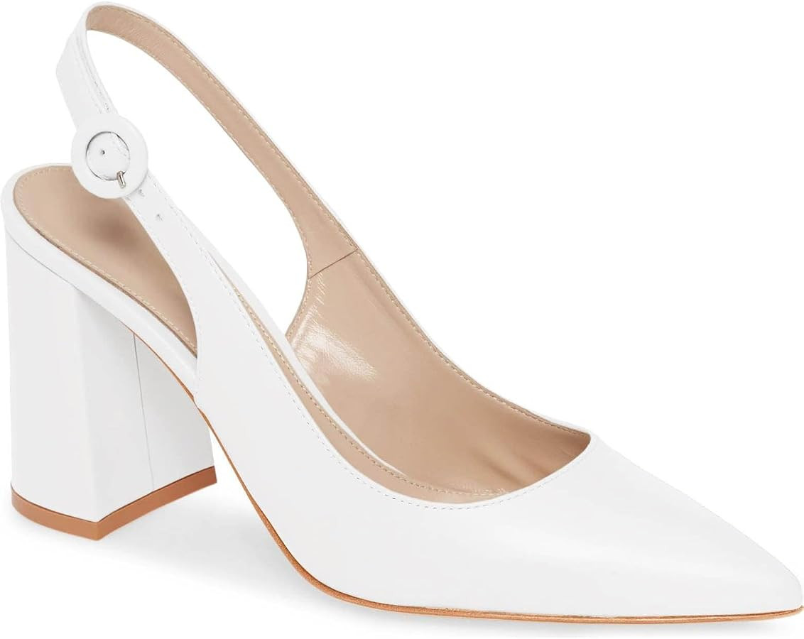Women's Pointed Toe Block Heel Pumps Slingback Chunky Heel Slip On Work Party Dress Shoes | Amazon (US)