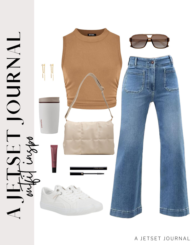 Start your next outfit by wearing a high-neck tank top and Tankaneo wide-leg jeans. Blowfish Malibu sneakers and a quilted crossbody bag are perfectly fit for this look. To add more style, wear these drop-dangle earrings from PAVOI and use this e.l.f. lip balm.


#LTKSeasonal #LTKSaleAlert #LTKTravel 

 
