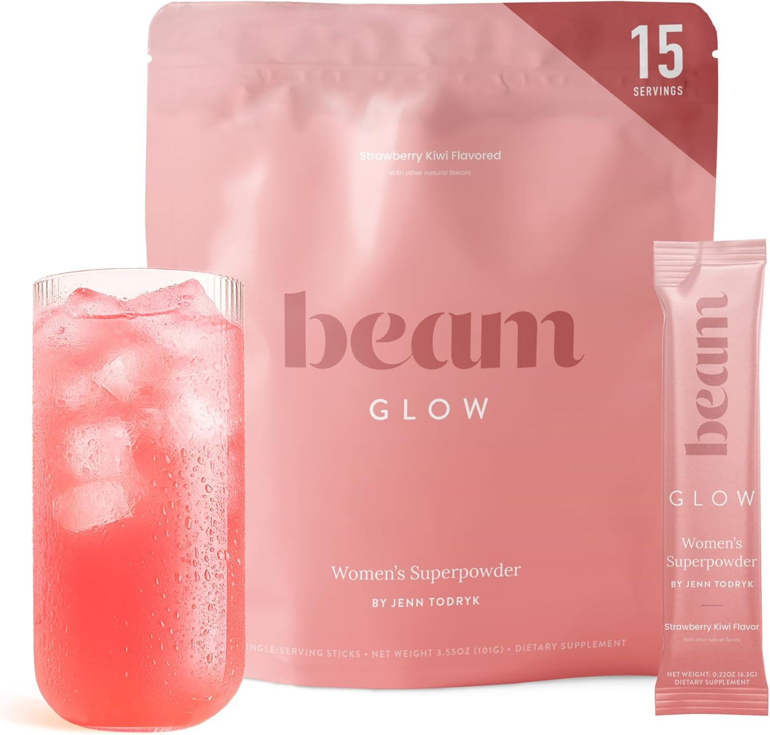 BEAM Glow Hormone Support & Cortisol Supplement for Women - Daily Vitamins for Women with Ashwagandha, Selenium, Zinc, Vitamin A, for Cycle Health, Mood & Energy, Strawberry Kiwi, 15 Servings | Amazon (US)