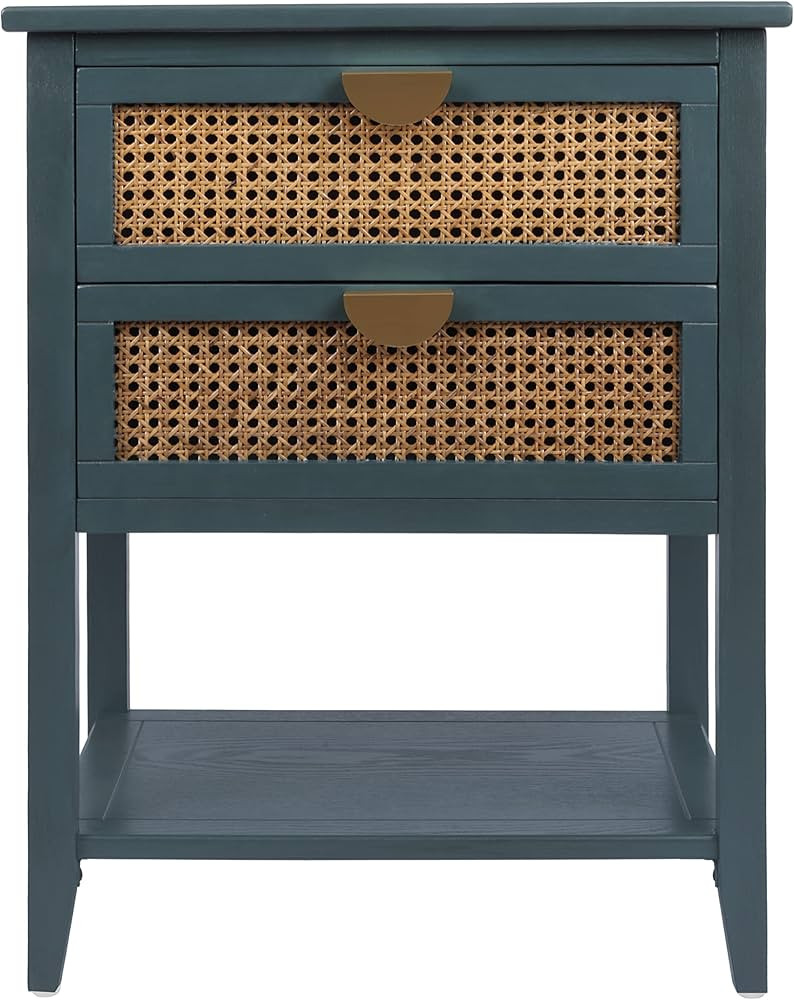 ZeHuoGe Natural Rattan Nightstand with 2 Drawer, Sideboard Buffet,Sideboard End Table Snack Table... | Amazon (US)