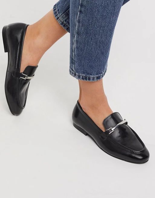 ASOS DESIGN Mariot leather chain loafers in black | ASOS (Global)