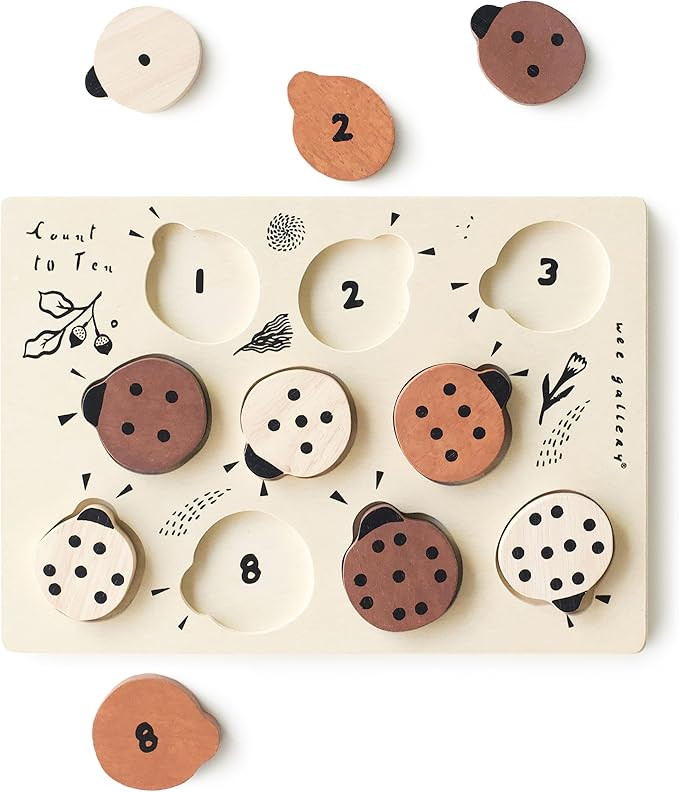 Wee Gallery Wooden Tray Puzzle Count to Ten Ladybugs, Montessori Toy for Toddlers and Preschoolers for Early Learning and Fine Motor Skill Development, Sustainable Educational Puzzle for Kids | Amazon (US)