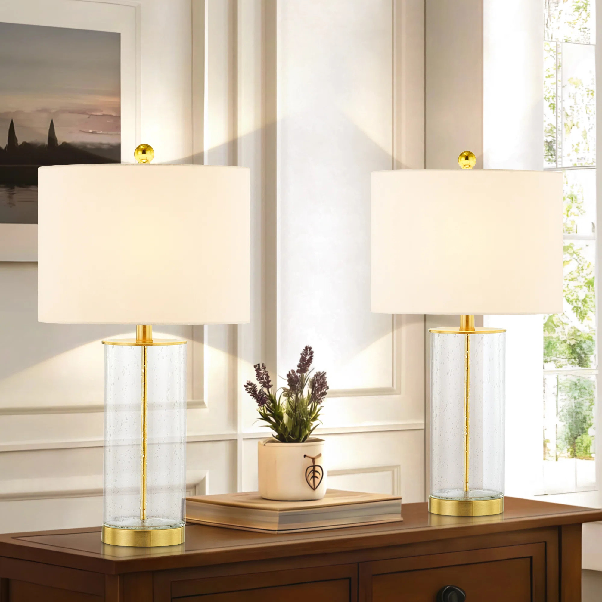 Brokk 23.75" Metal Glass Table Lamp Set (Gold) - MCM Modern Funky Accent Table Lamps for Bedroom ... | Wayfair North America