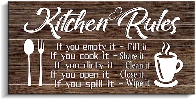 Kitchen Rules Wall Decor Rustic Farmhouse Funny Kitchen Quote Wood Wall Sign Modern Home Wooden S... | Amazon (US)
