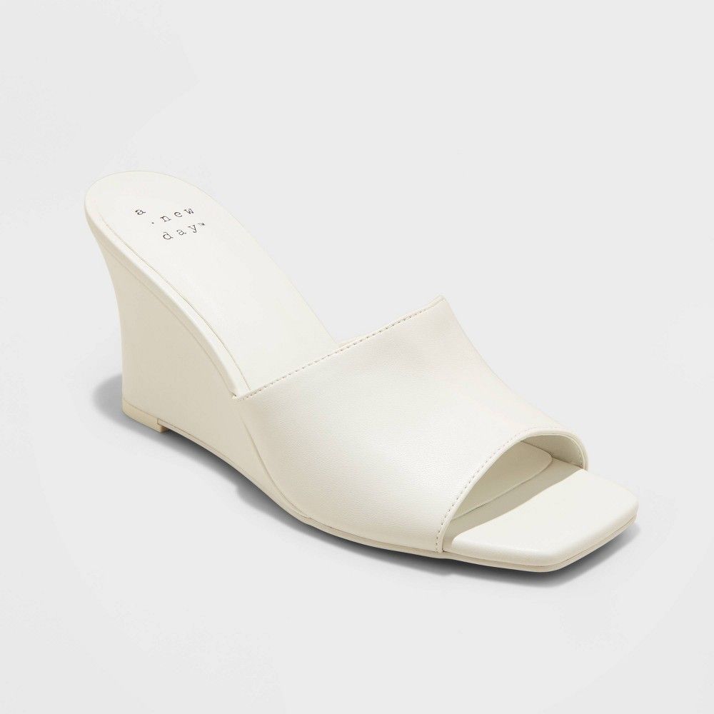 Women's Vivi Wedge Mule Heels - A New Day Off-White 8.5 | Target