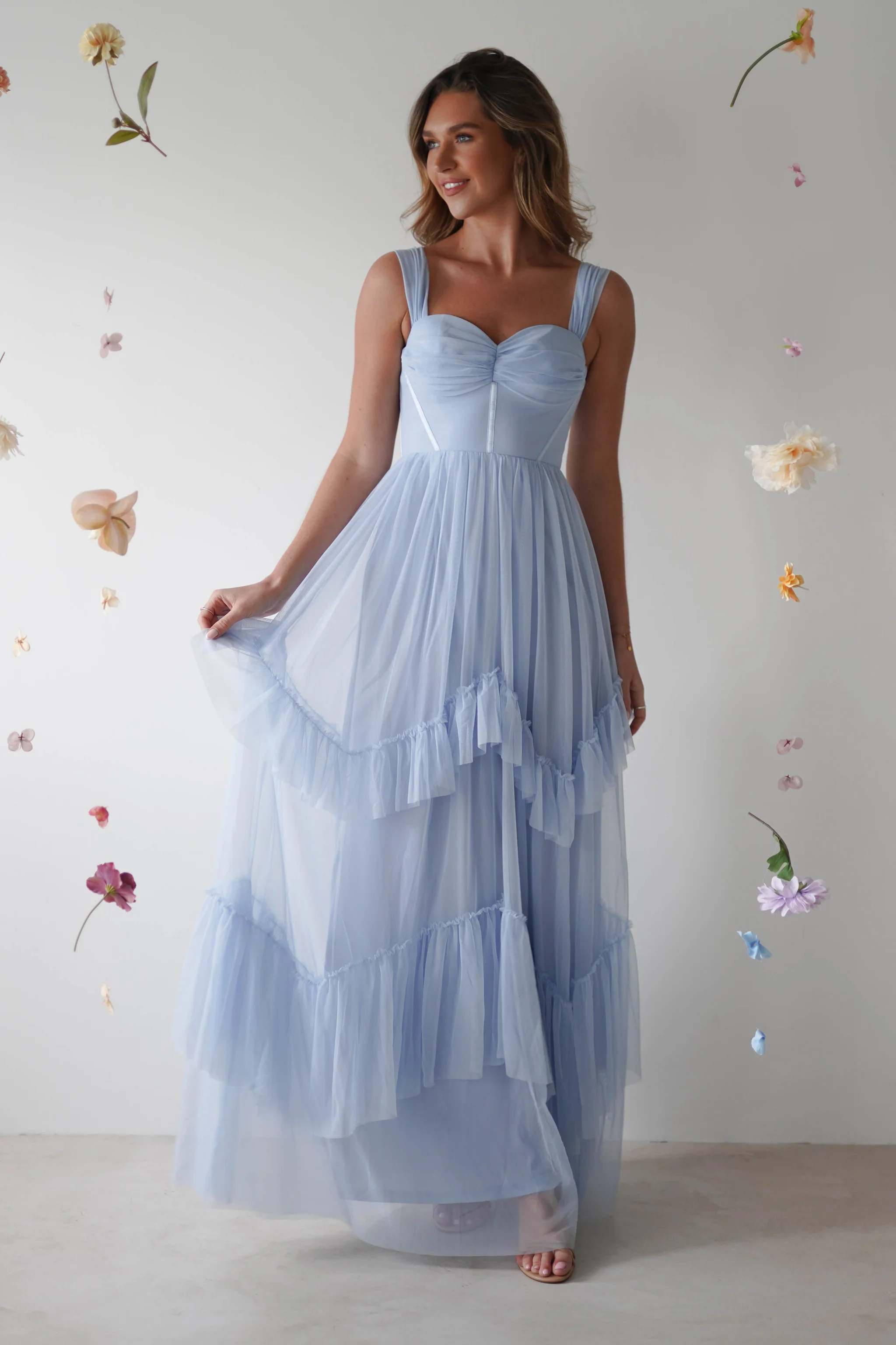 Palama Shimmer Tulle Maxi Dress | Blue | Oh Hello Clothing
