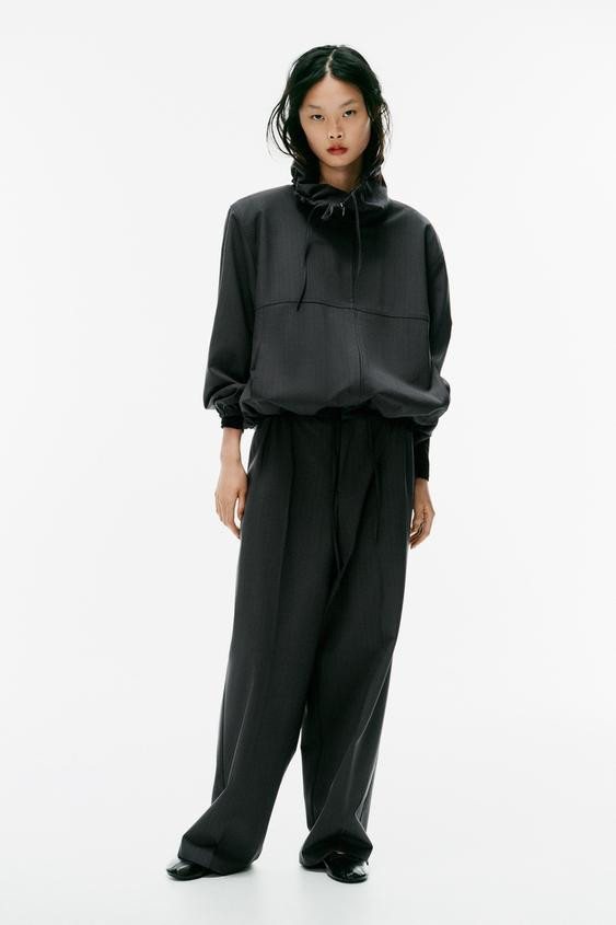 Zara - Pinstripe Gathered Trousers - Charcoal Gray - Xs - Woman | Zara US