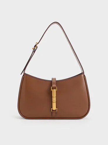 Cesia Metallic Accent Shoulder Bag
    
         - Chocolate | Charles & Keith UK
