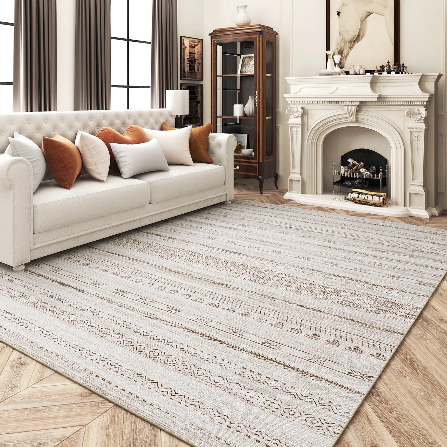 VUNATE 8'x10' Area Rugs for Living Room Washable Rugs Boho Moroccan Area Rug Soft Neutral Geometr... | Walmart (US)