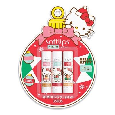 Softlips Hello Kitty Natural Lip Balm Holiday Ornament - 3pk | Target