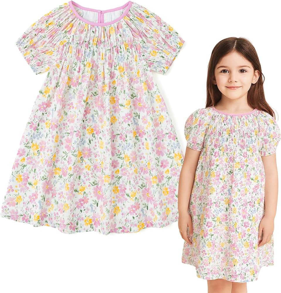 Simplee kids Baby Girls Casual Dress Toddler Smocking Dress Floral Print Sundress for Spring Summ... | Amazon (US)