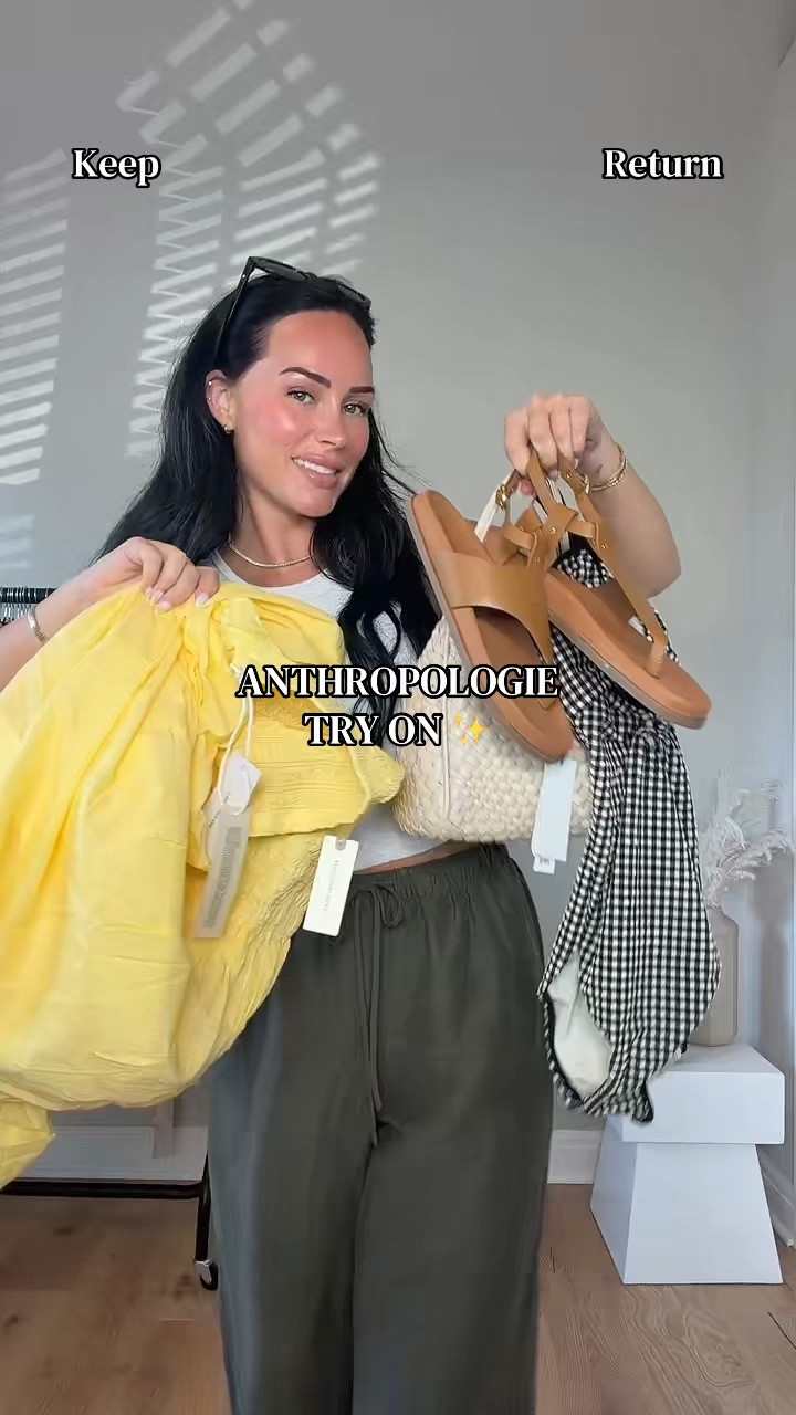 Cute @Anthropologie  finds for summer✨

My sizing 5’7, 145lbs, 32dd
I’m wearing a size small swimsuit& dress, size M pants