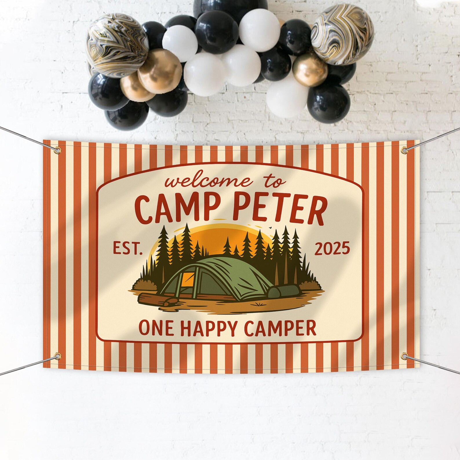 Personalized Camp Party Banner – Custom Name Happy Camper Tapestry – Outdoor Adventure Birthd... | Etsy (US)