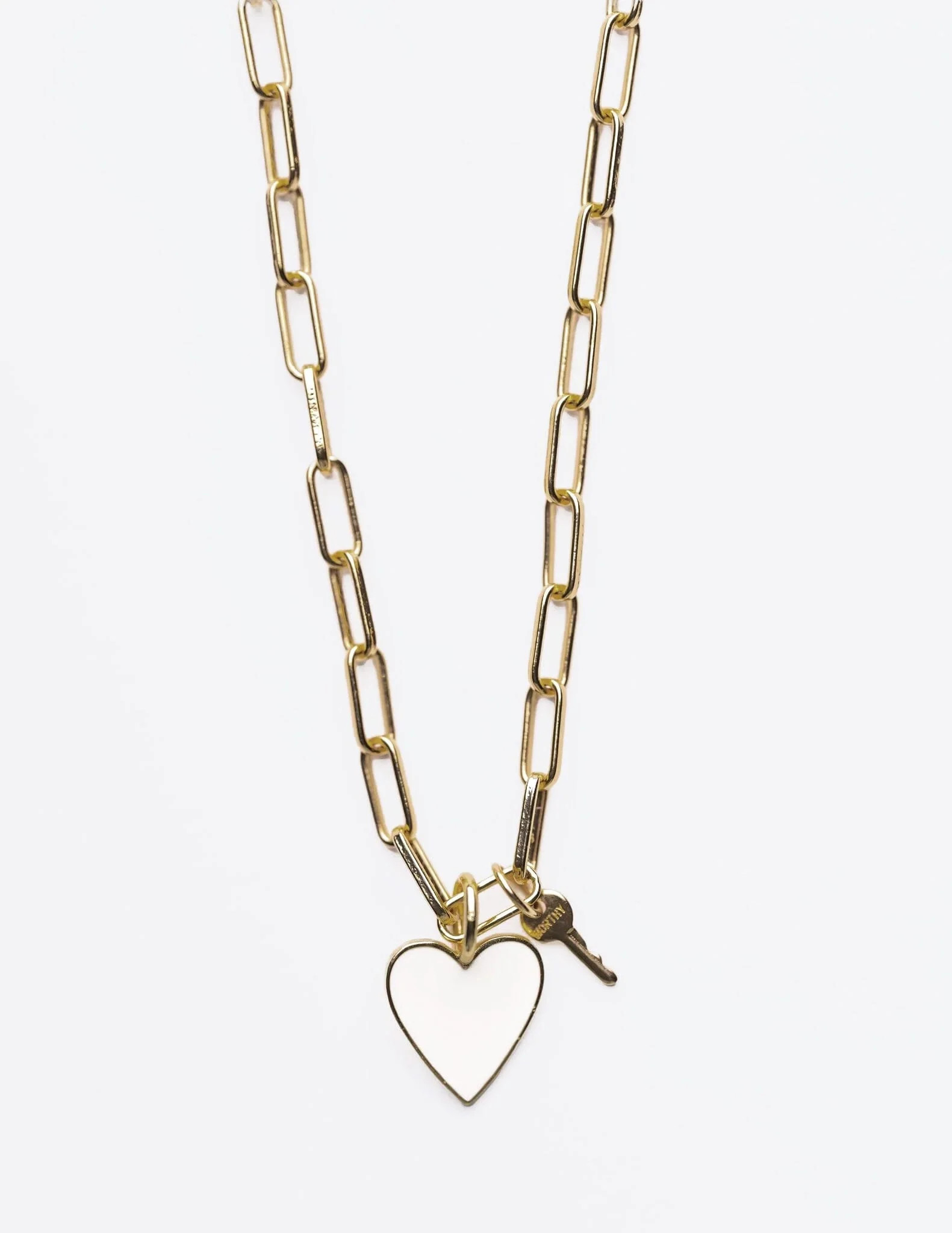 White Enamel Heart and Mini Key Brooklyn Necklace | The Giving keys