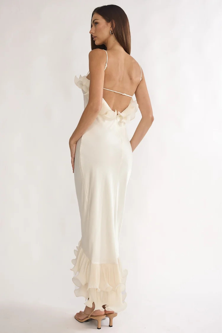 Sloane Ruffle Midi Dress - Cream | Confête