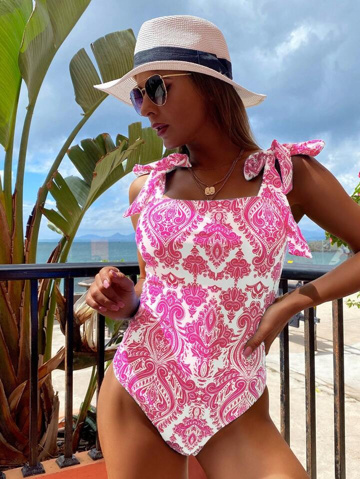 SHEIN Swim Vcay Eendelig Cami Zwempak Met Volledig Geprint | SHEIN