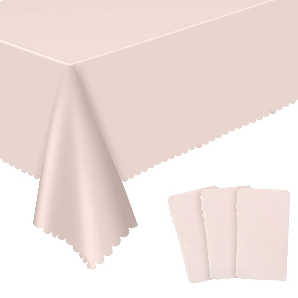 3 Pack Plastic Light Pink Tablecloth, 54 X 108Inch Party Table Covers Pink Scalloped Table Cloths... | Amazon (US)
