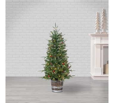 Pre-Lit Potted Faux Natural Cut Hudson Pine Tree with Red Berries | Pottery Barn (US)