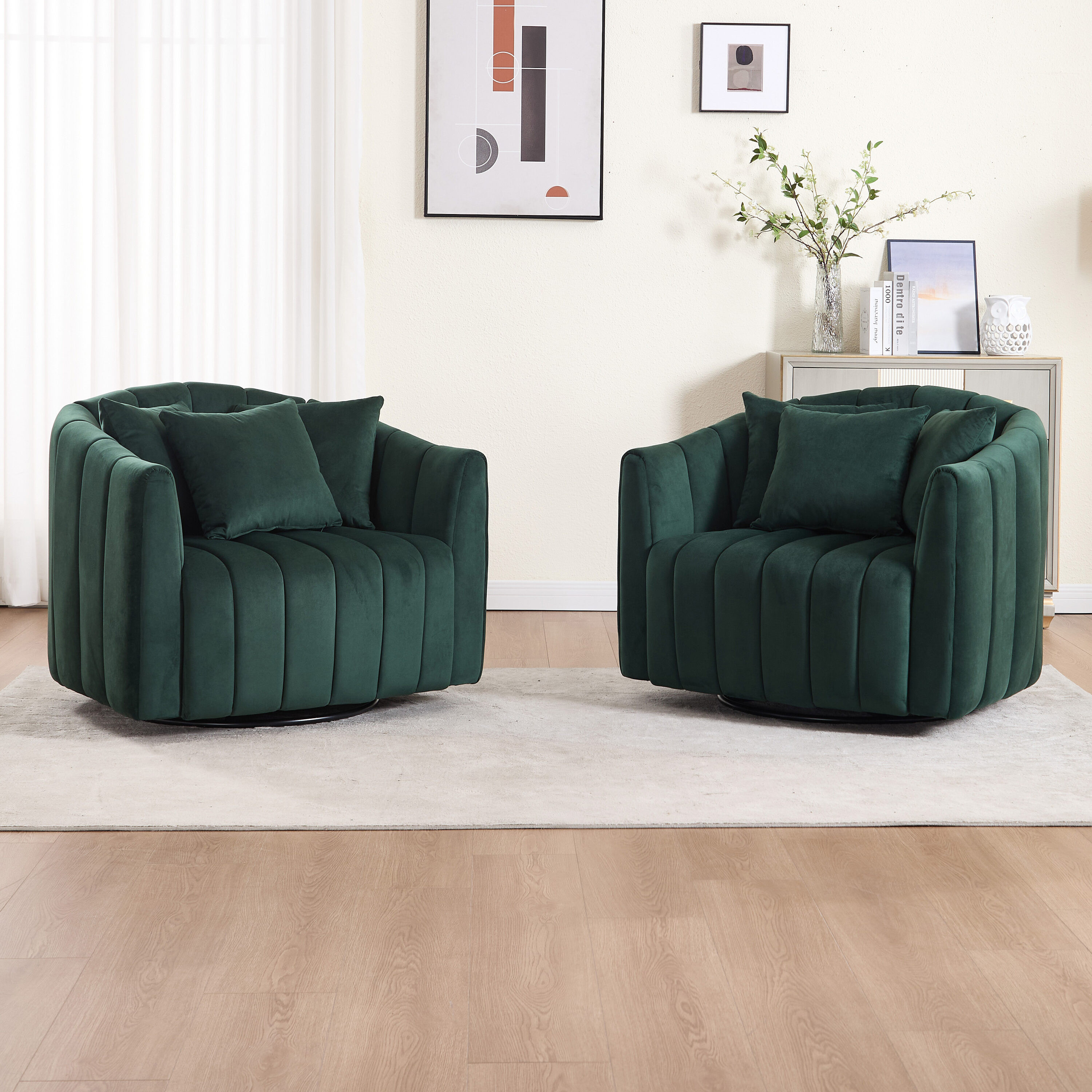 Hrinhom 40.35-in W Modern GREEN Velvet Swivel Barrel Armchair one_size | HC-S1200X2-GREEN | Lowe's