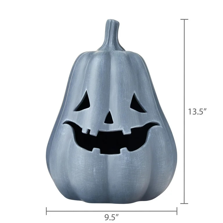 Clay Jack-o'-Lantern Tabletop Fall Halloween Decor, Gray, 13", by Way To Celebrate | Walmart (US)